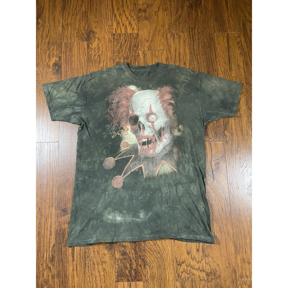 The Mountain Mens 2XL Evil Clown Skull Graphic T-Shirt Green Tie Dye Horror Tee